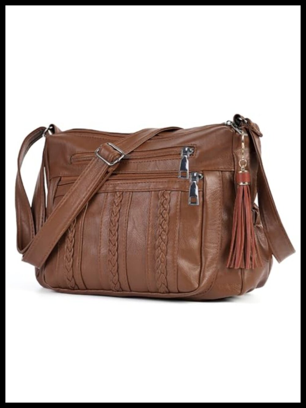 Soft PU Leather Crossbody Purse Multi Pocket Shoulder Bag Lightweight